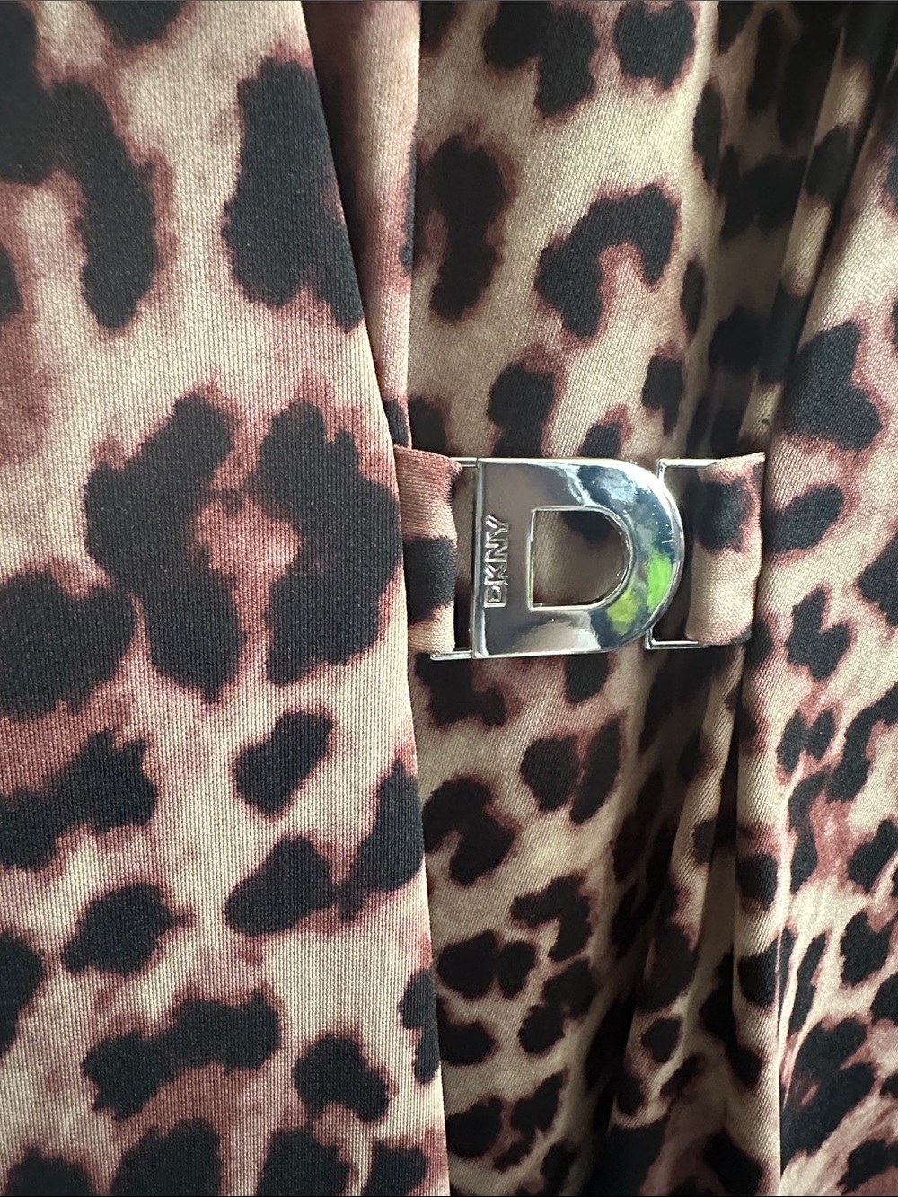 DKNY Leopard Print Long Sleeve Womens Dress in Brown and Black - Picture 2 of 8